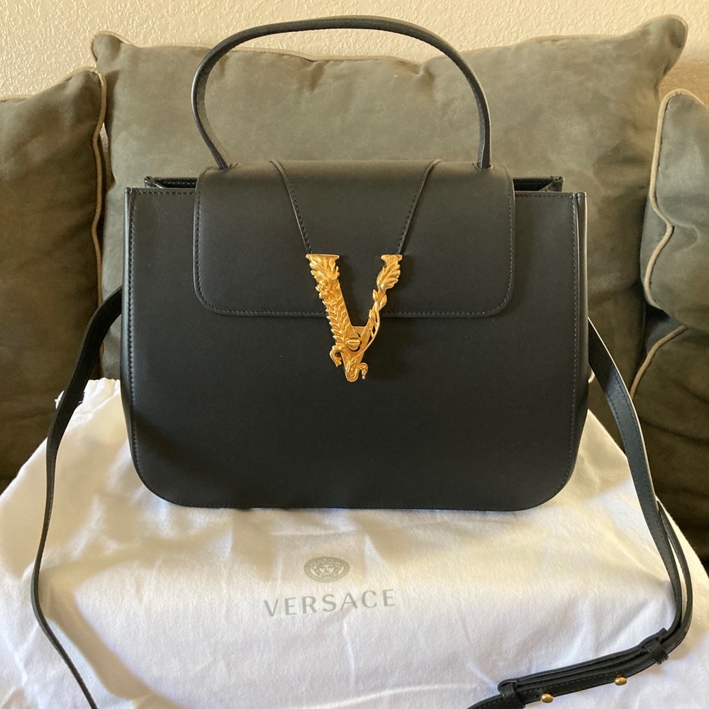 Versace top handle black bag